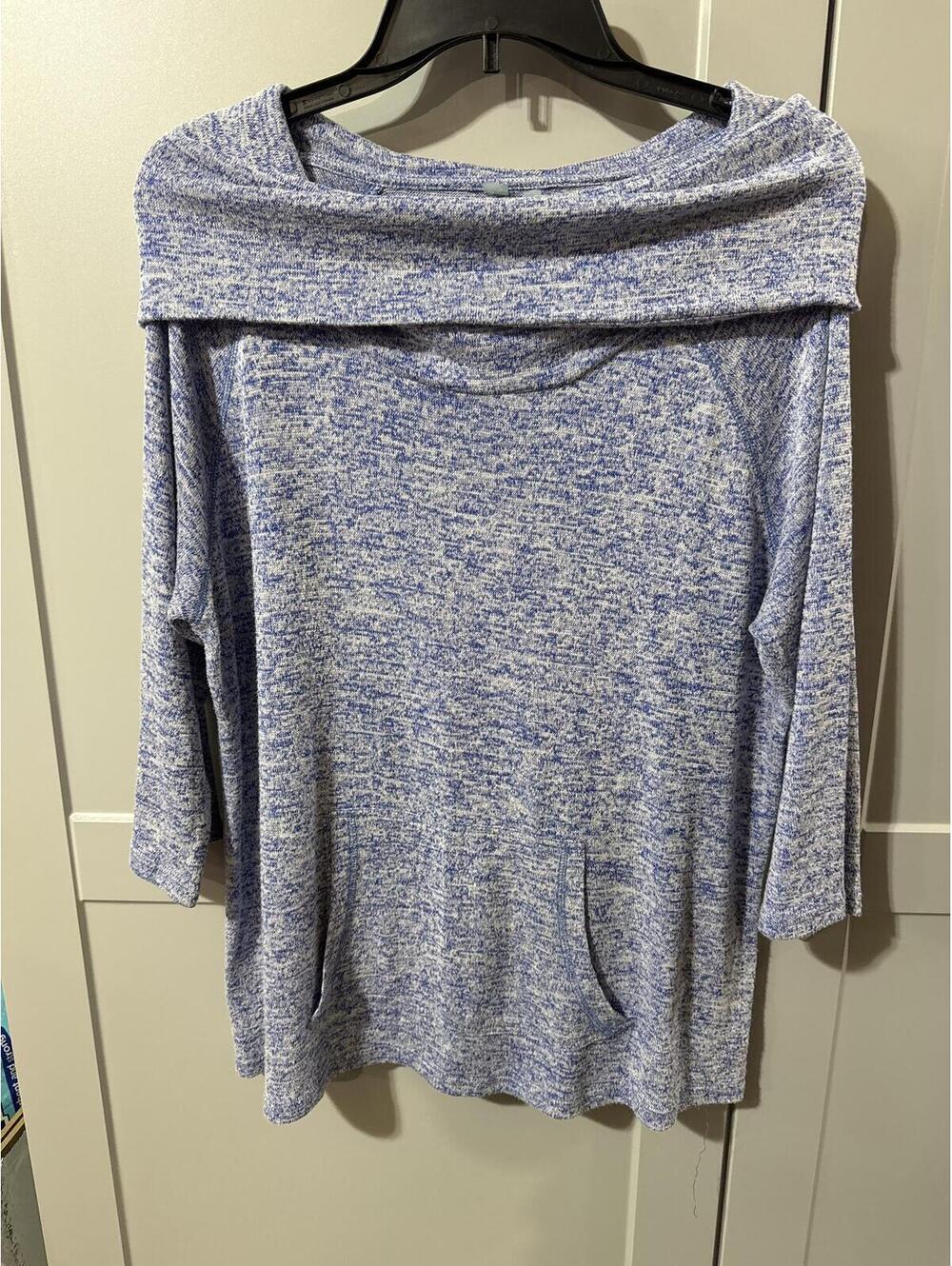 Blue Marled Off-the-Shoulder Sweater Tunic in Petite M